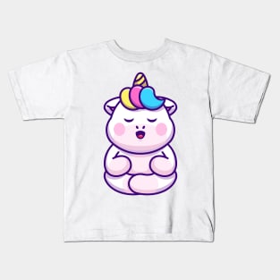 Cute baby unicorn meditation cartoon Kids T-Shirt